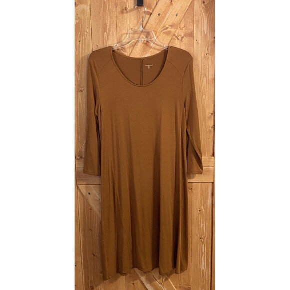Garnet Hill Scoop Neck Trapeze Dress Orange Brown Size Medium Knee-Length Tencel - Picture 1 of 9